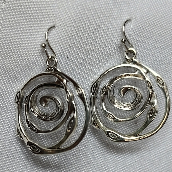 Sugar Magnolia Jewelry - Silver Tone Dangle Swirl Portal Earrings